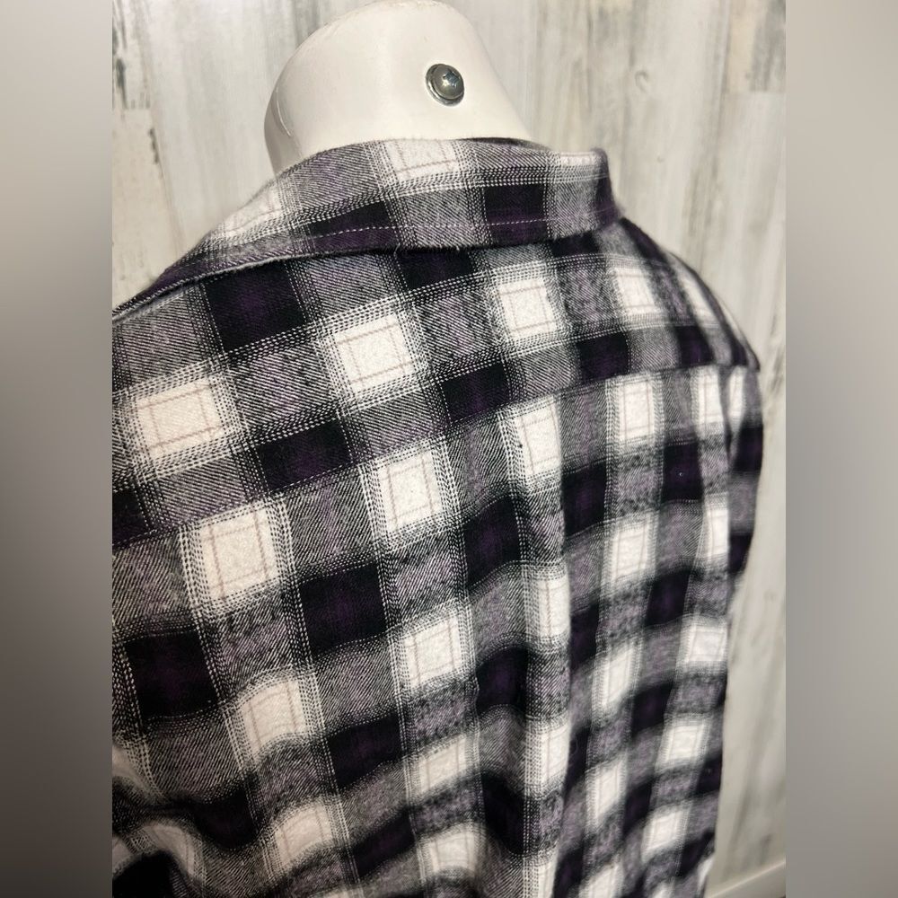 Alex Vando Black White Plaid Flannel Button Down Shirt Womens Size Small S Pocke - Picture 5 of 7